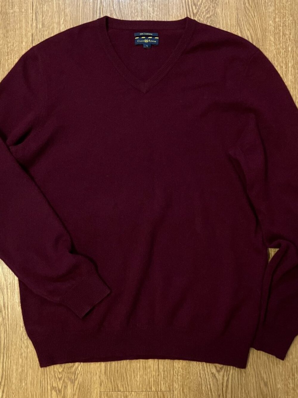 Club Room Estate Cashmere Sweater Mens Large Burgundy V Neck Maroon Pullover L